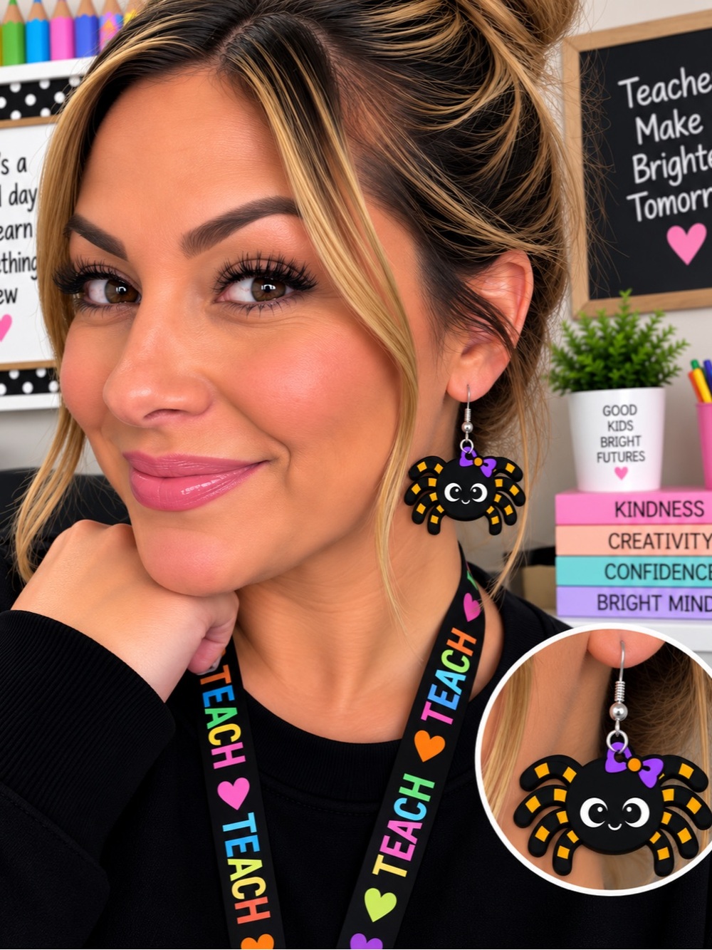 Playful Black & Orange Spider Dangle Earrings